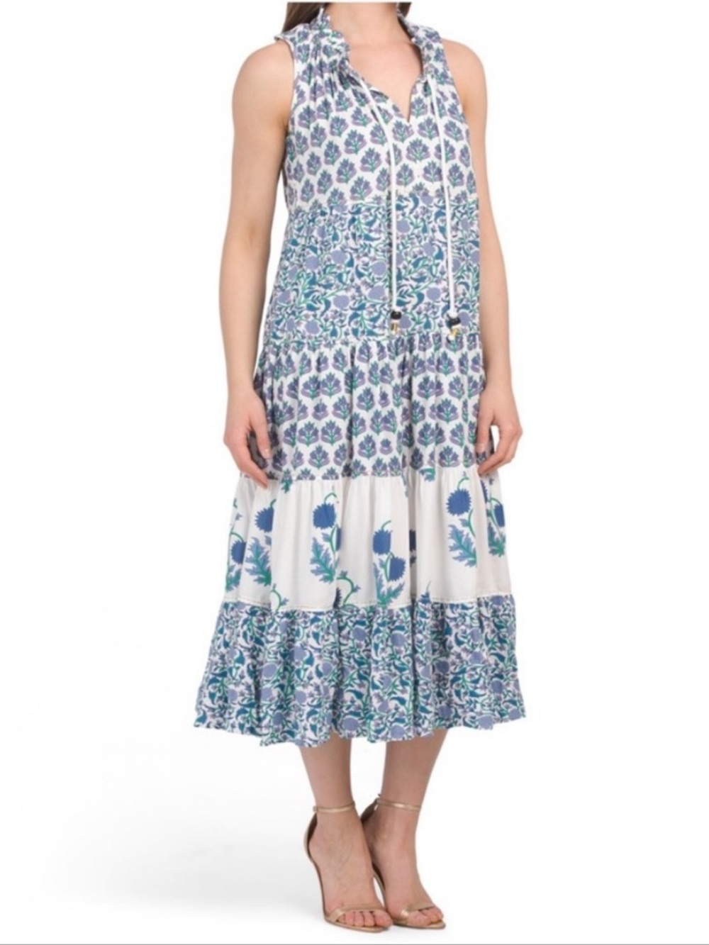 NWT Chelsea & Theodore boho bouquet floral sleeveless tiered maxi dress